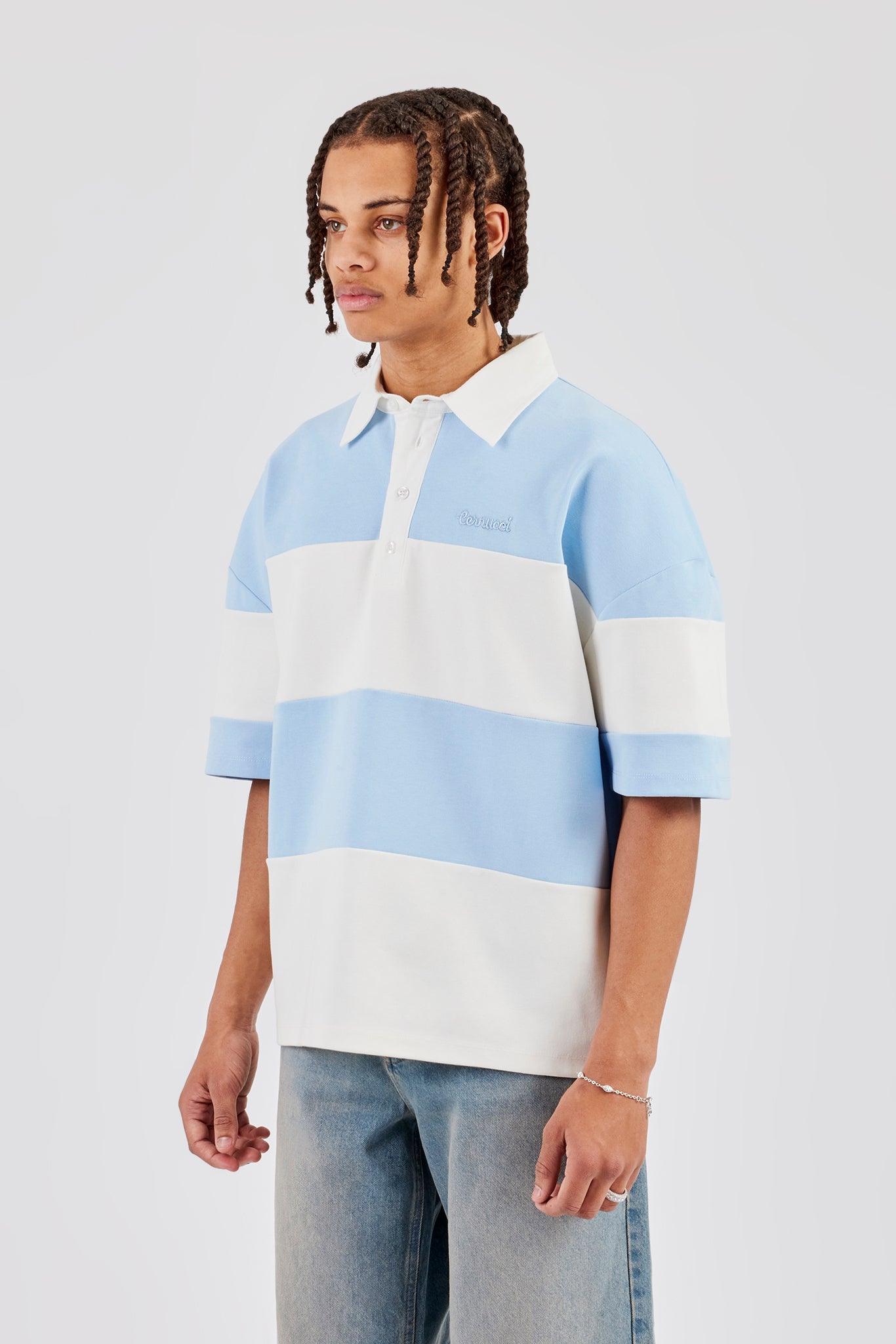 Short Sleeve Boxy Rugy Polo - Blue