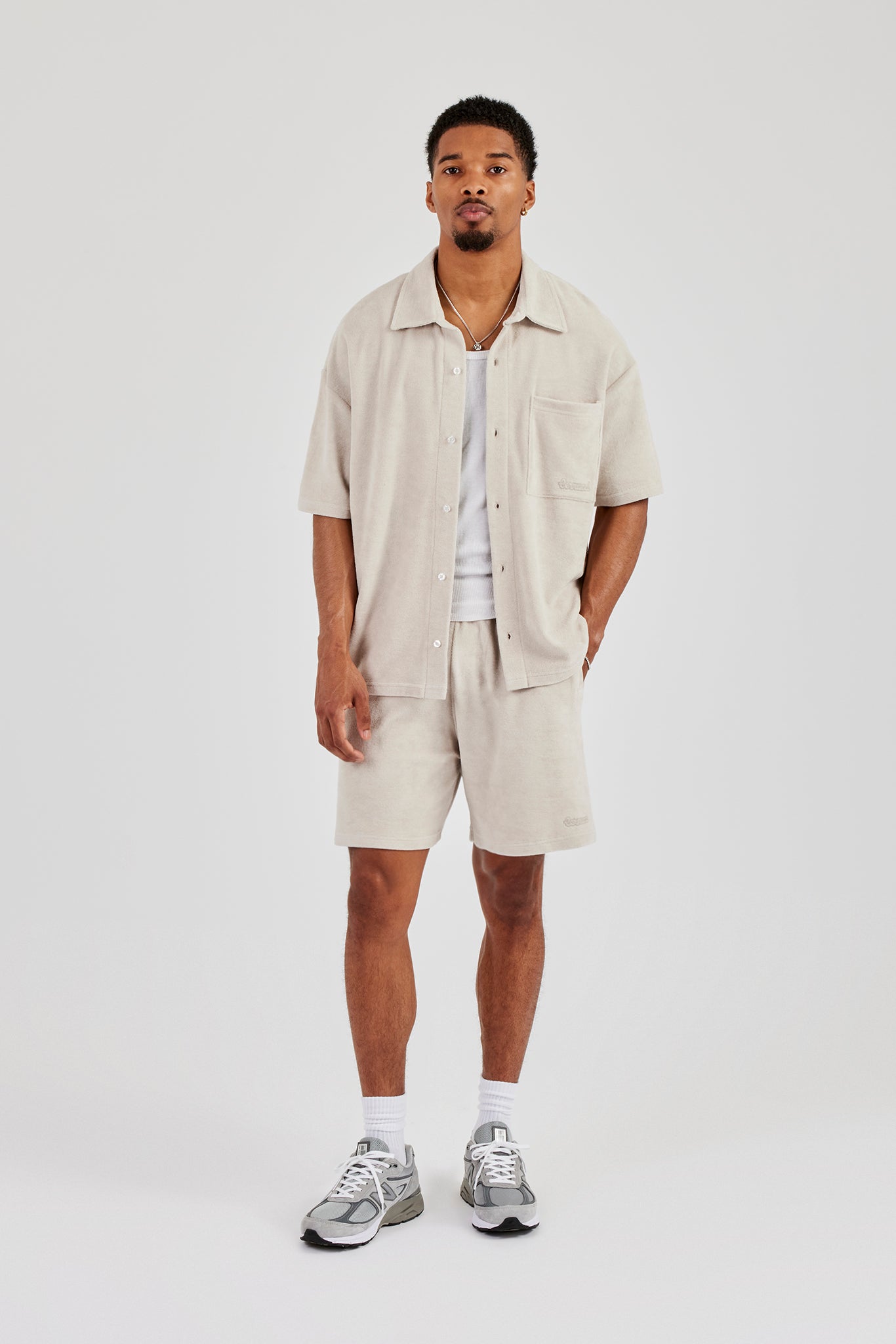 Terry Towelling Boxy Shirt & Short - Beige