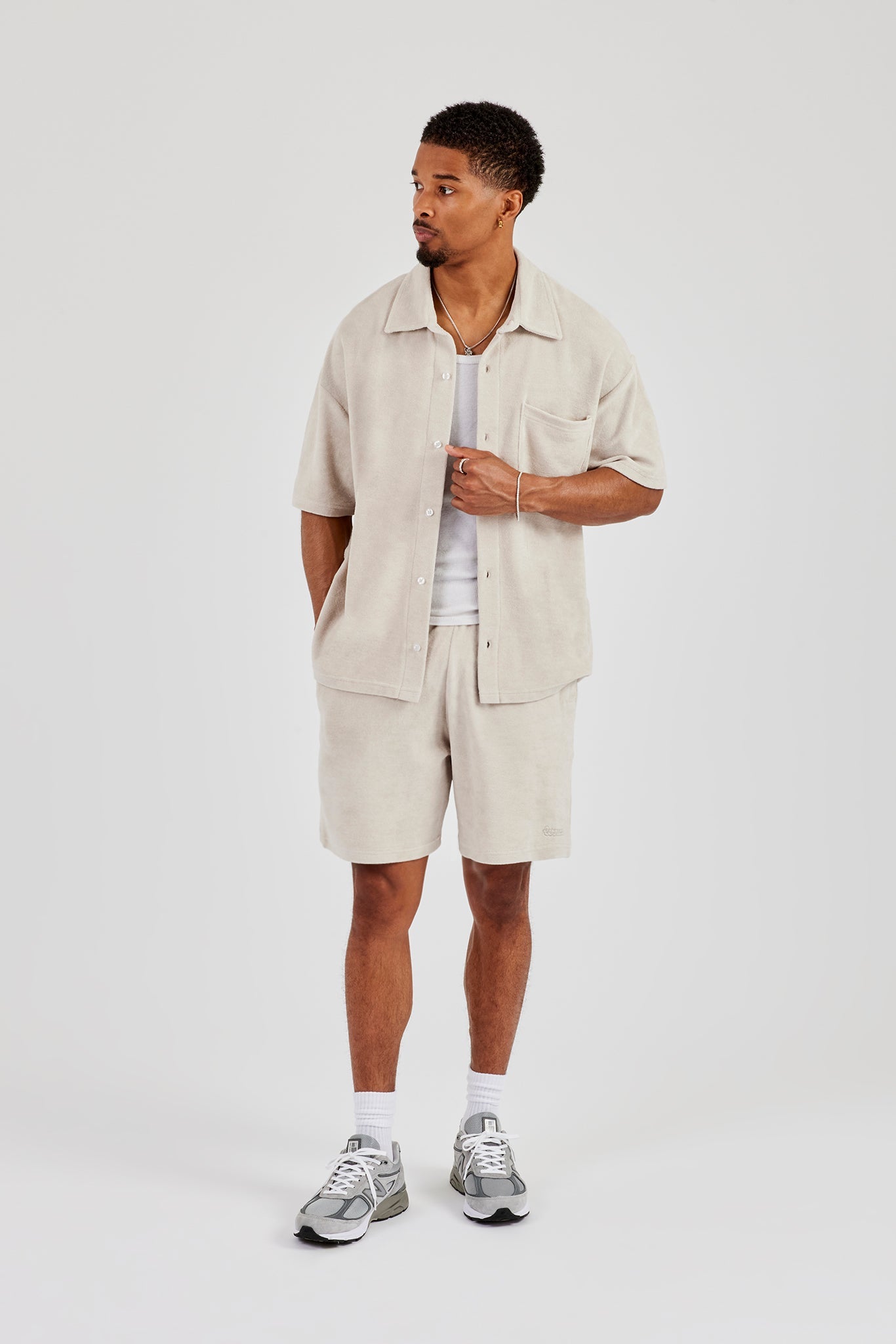 Terry Towelling Boxy Shirt - Beige