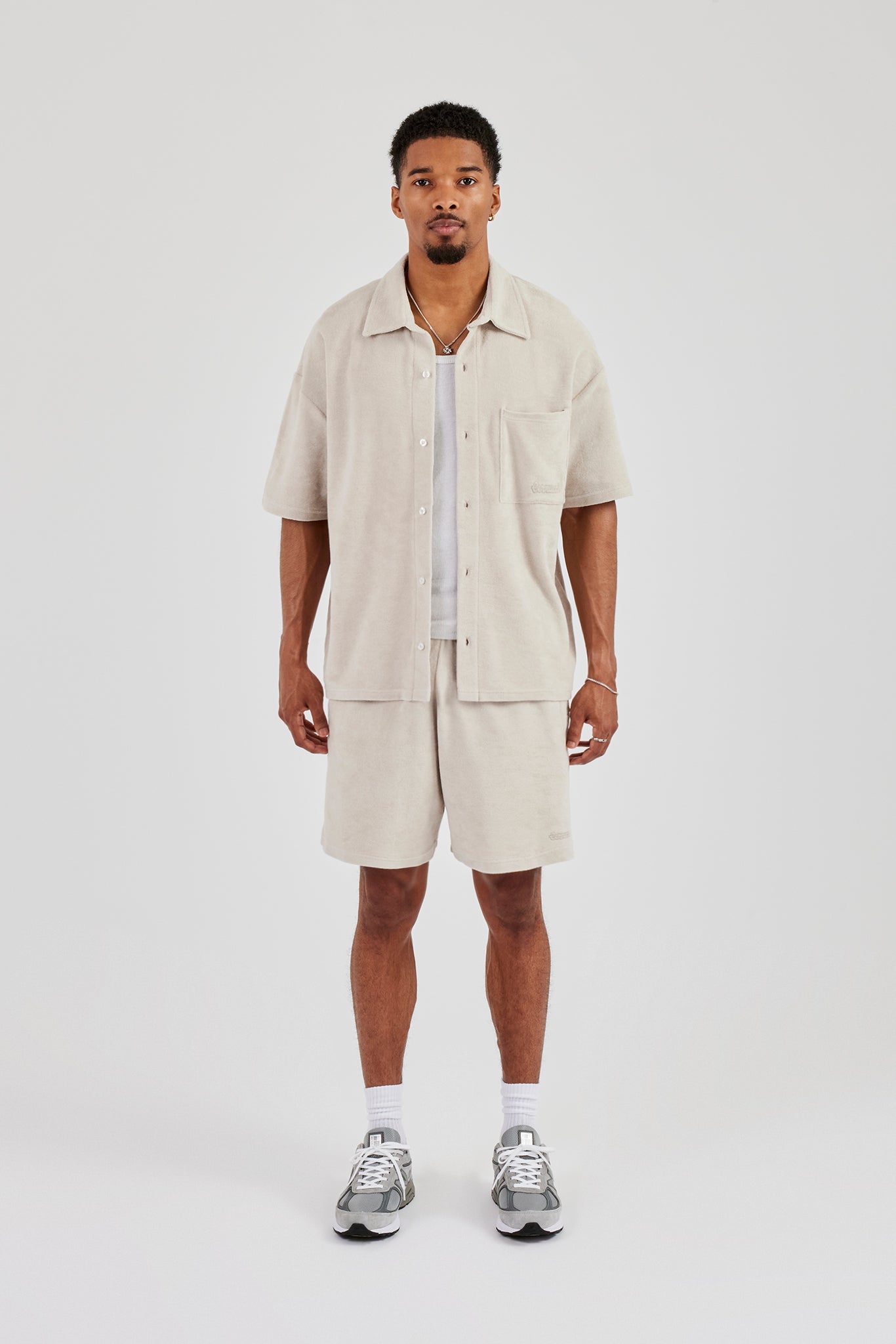 Terry Towelling Boxy Shirt & Short - Beige