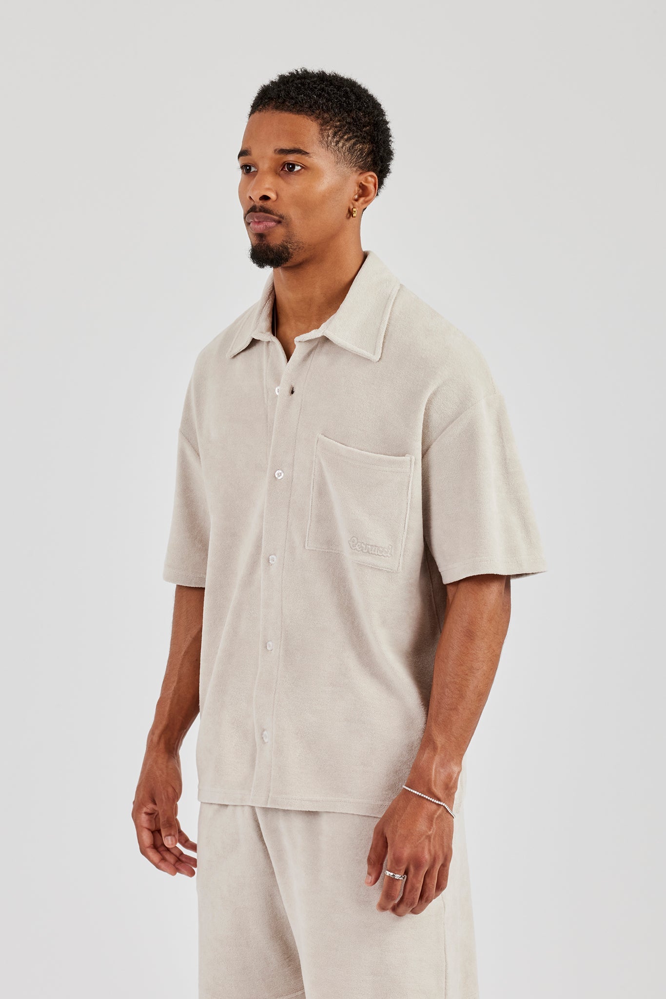 Terry Towelling Boxy Shirt - Beige