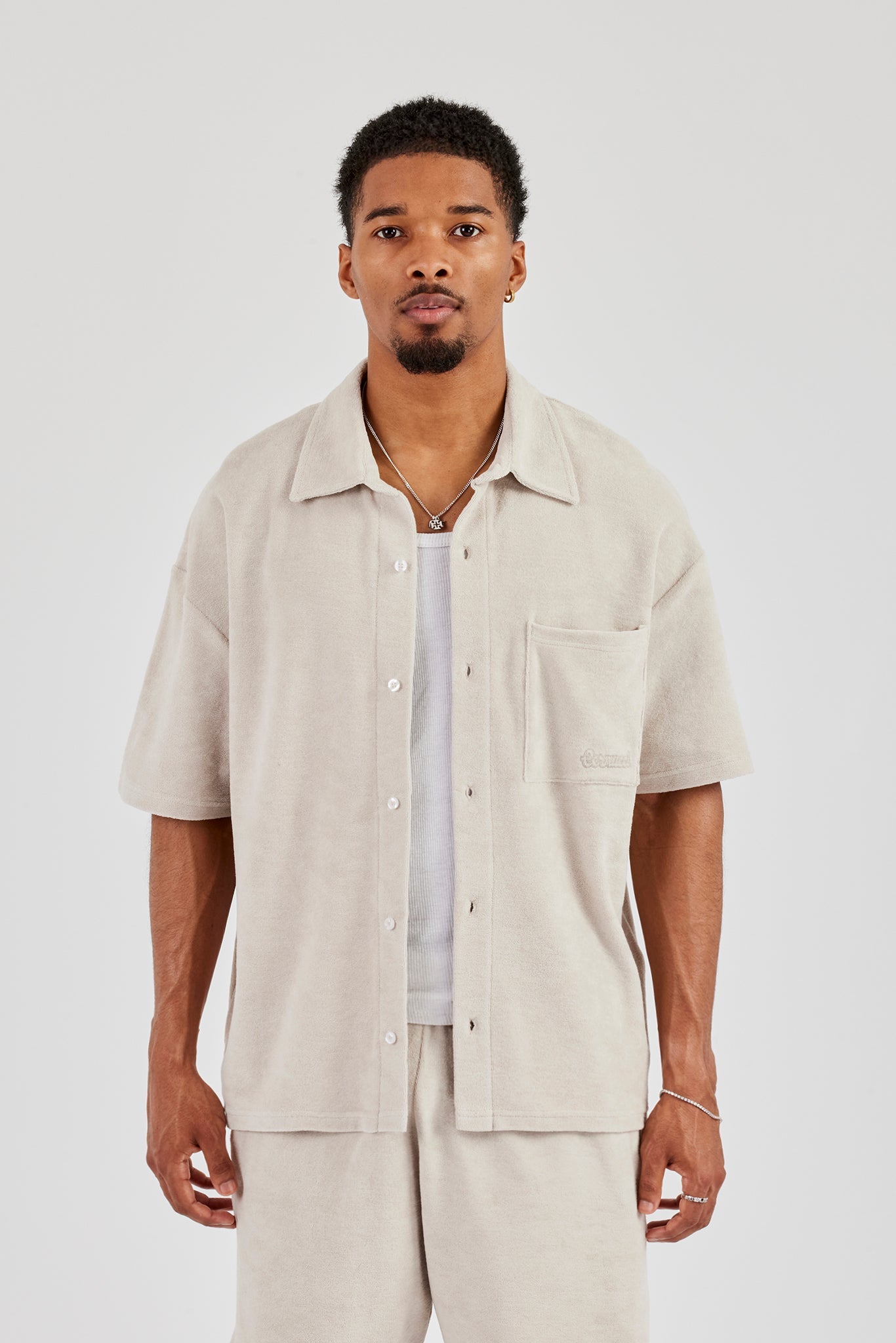 Terry Towelling Boxy Shirt - Beige