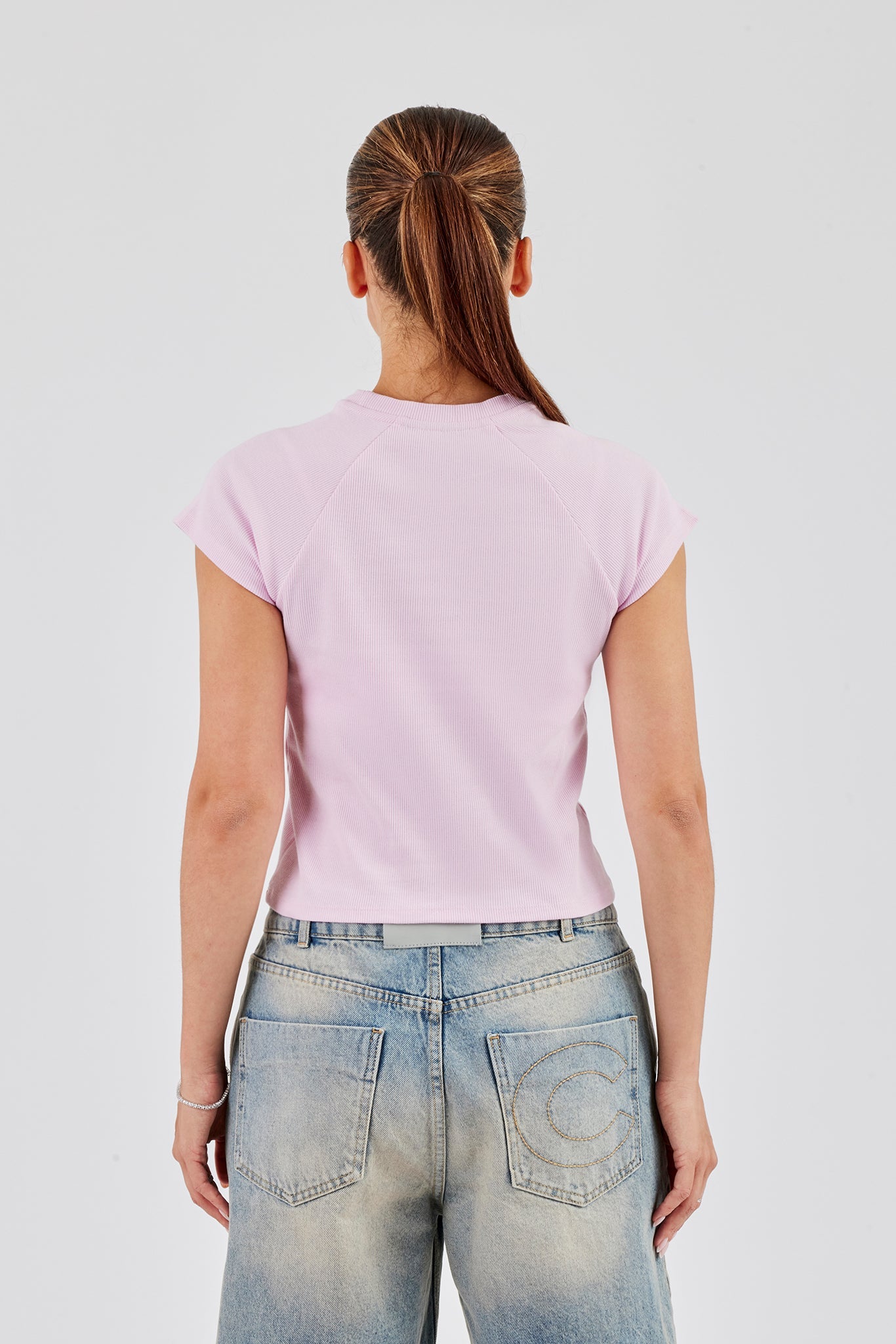 Capped Sleeve Rhinestone Top - Pink