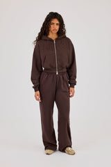 Cernucci Puff Applique Cropped Zip Hoodie & Wide Leg Jogger - Chocolate