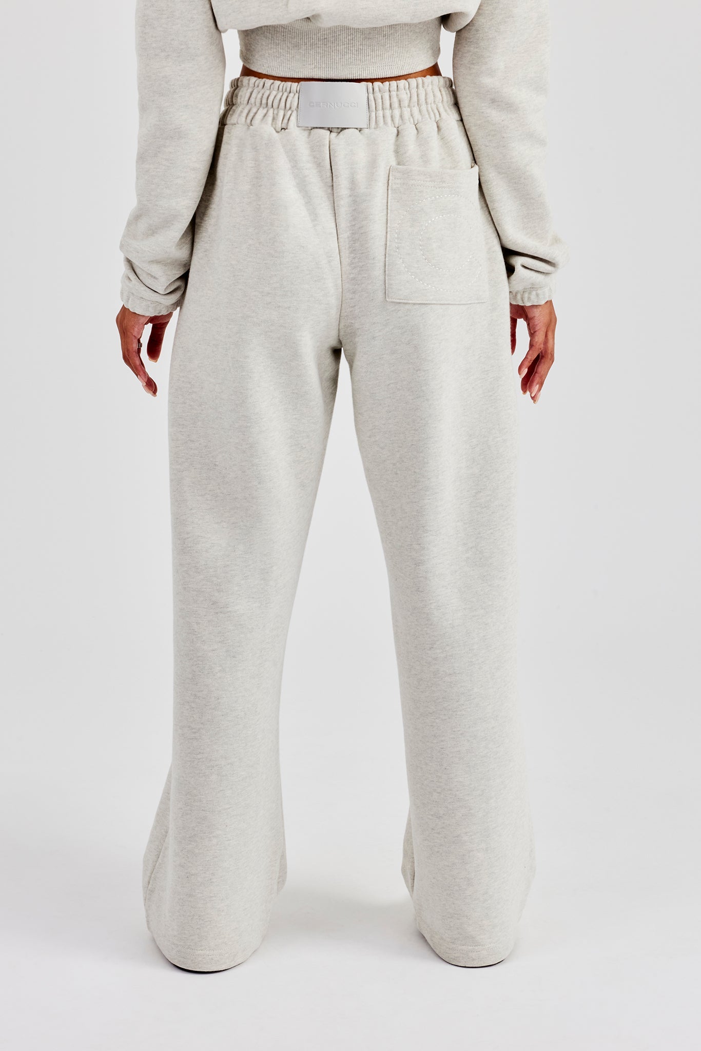 Embroidered Cernucci Wide Leg Jogger - Ash Grey