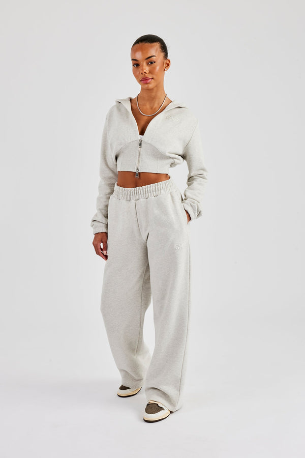 Embroidered Cernucci Wide Leg Jogger - Ash Grey