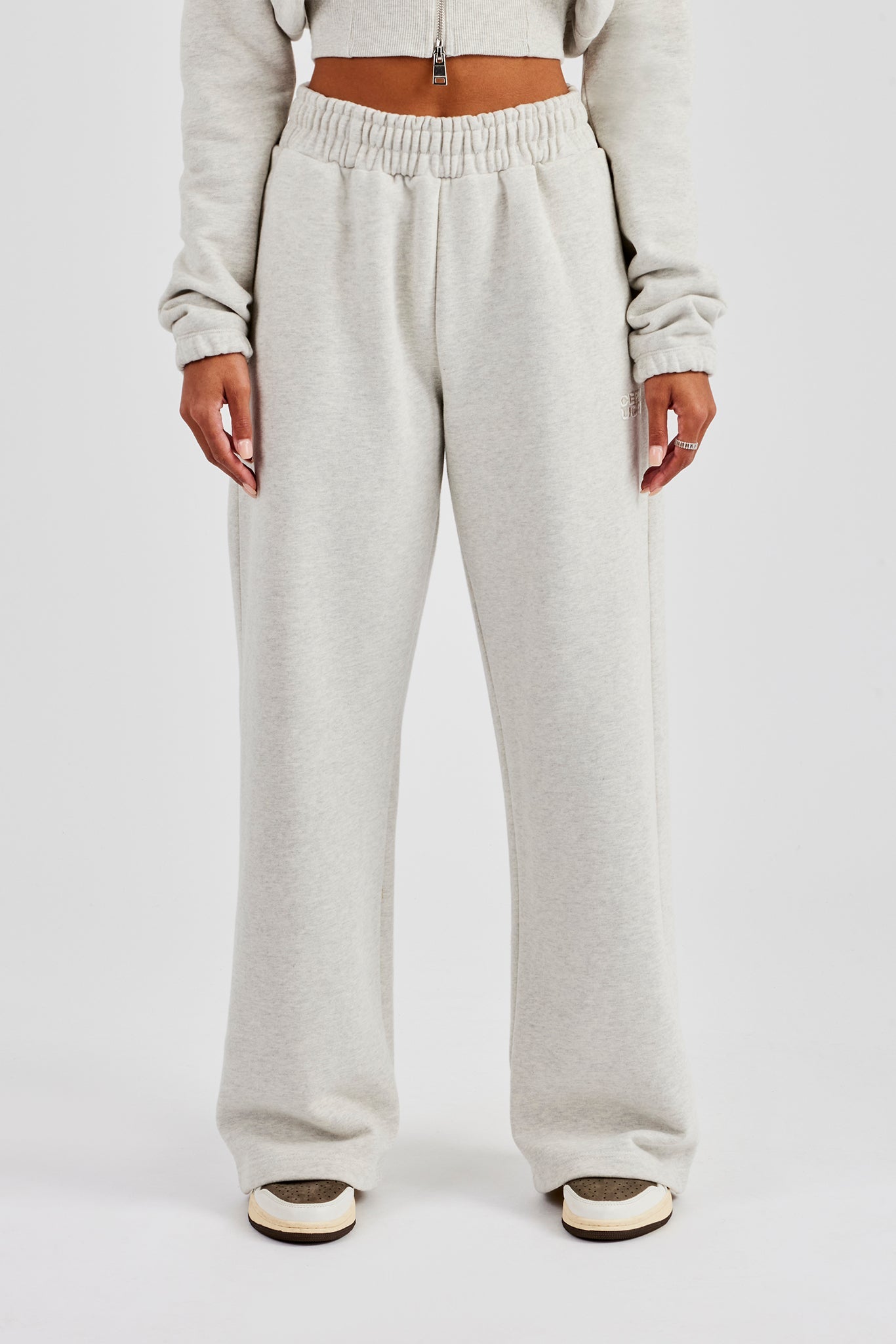 Embroidered Cernucci Wide Leg Jogger - Ash Grey