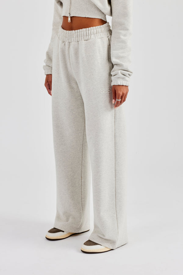 Embroidered Cernucci Wide Leg Jogger - Ash Grey