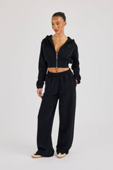 Embroidered Cernucci Wide Leg Jogger - Black