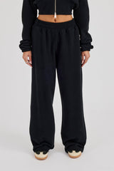 Embroidered Cernucci Wide Leg Jogger - Black