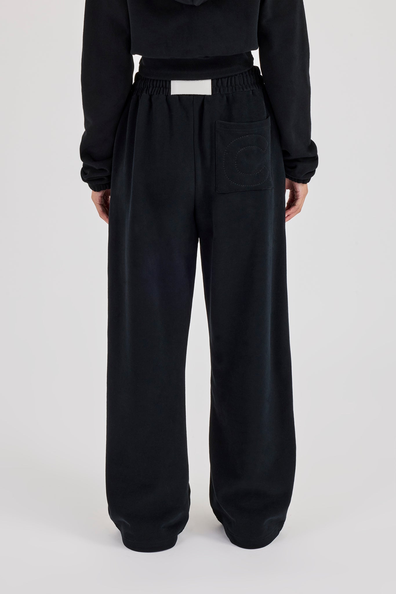 Embroidered Cernucci Wide Leg Jogger - Black