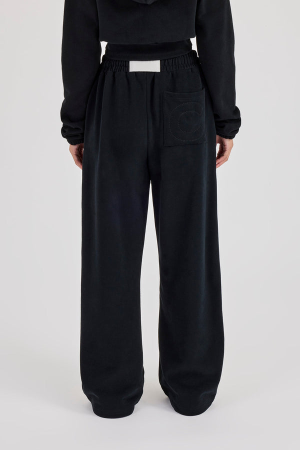 Embroidered Cernucci Wide Leg Jogger - Black