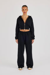 Rib Contrast Fitted Zip Tracksuit - Black