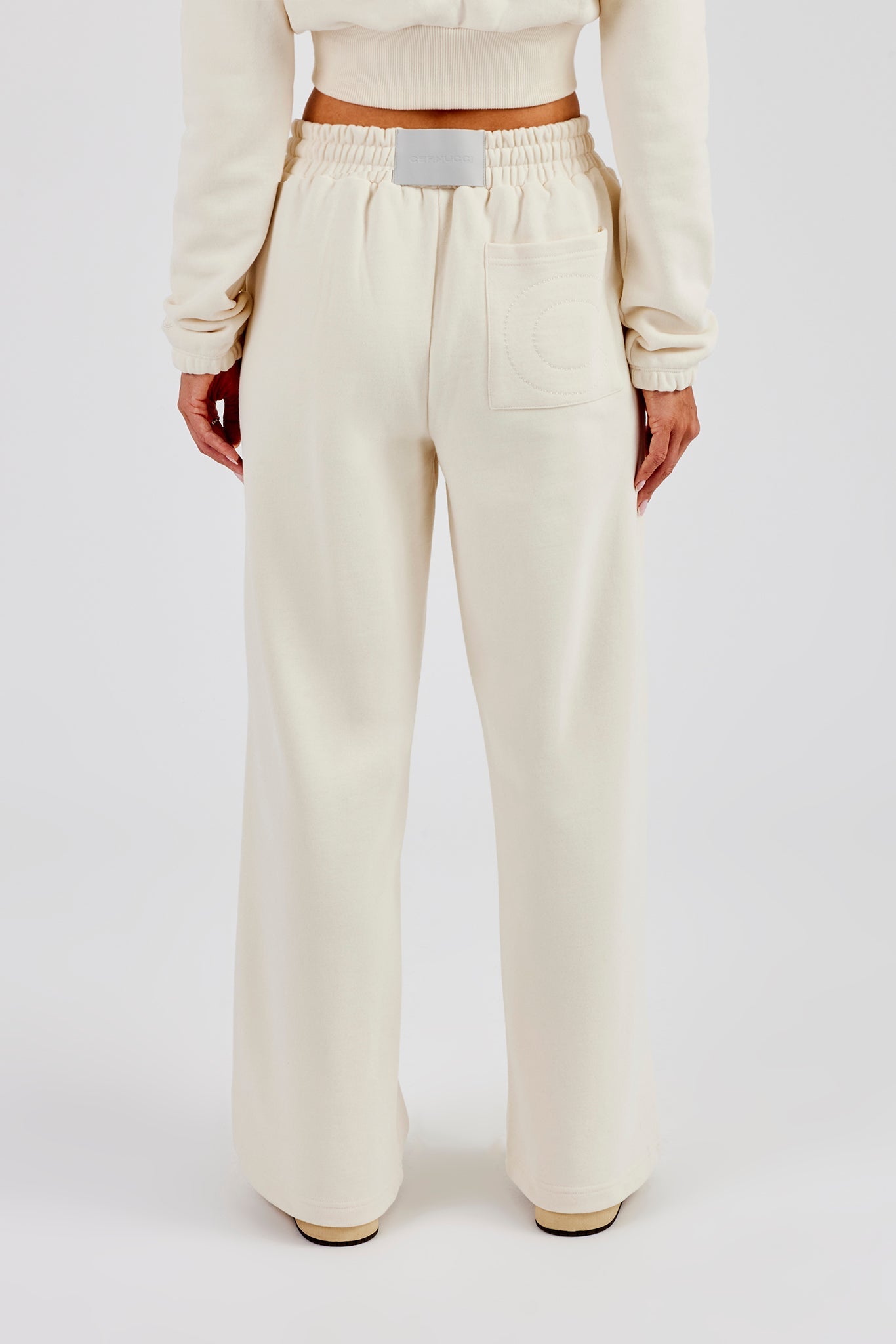 Embroidered Cernucci Wide Leg Jogger - Off White
