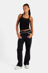 Rib Glitter Applique Vest Top - Black