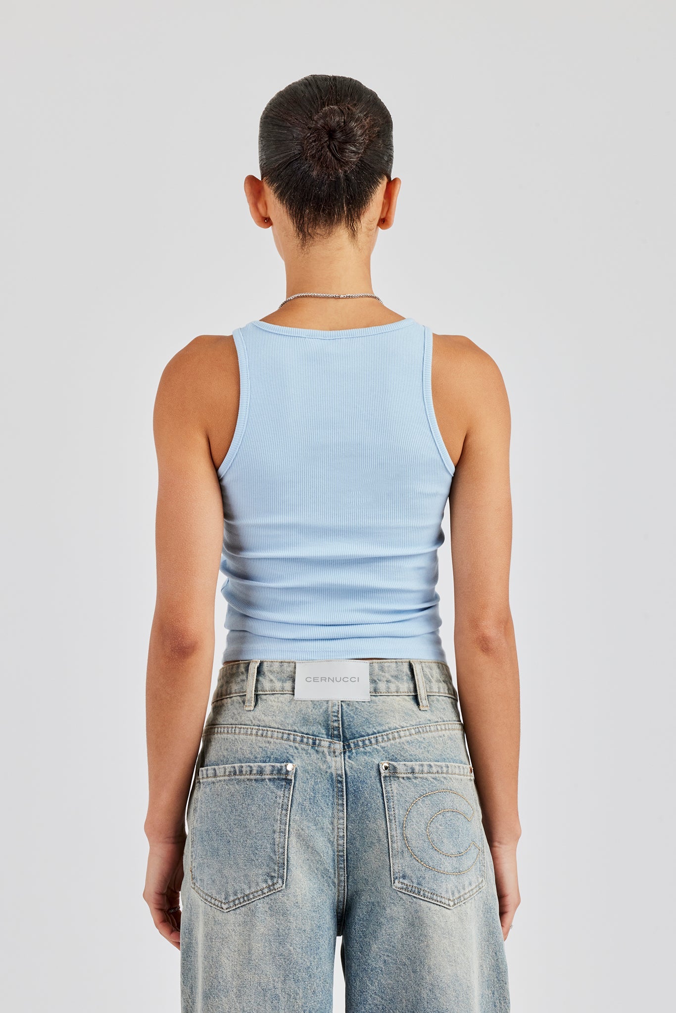 Rib Glitter Applique Vest Top - Baby Blue