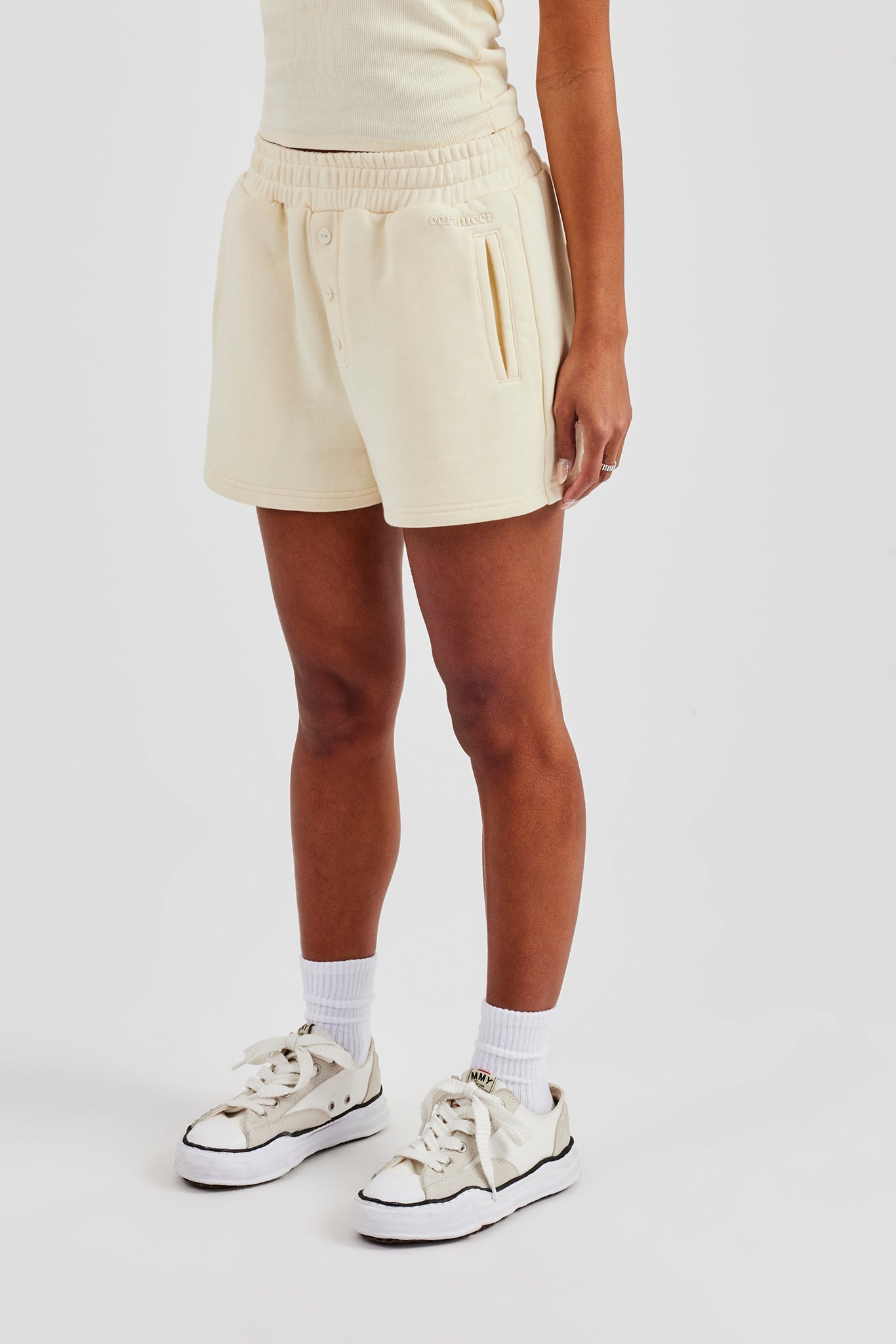 Washed Button Detail Jersey Short - Butter Yellow