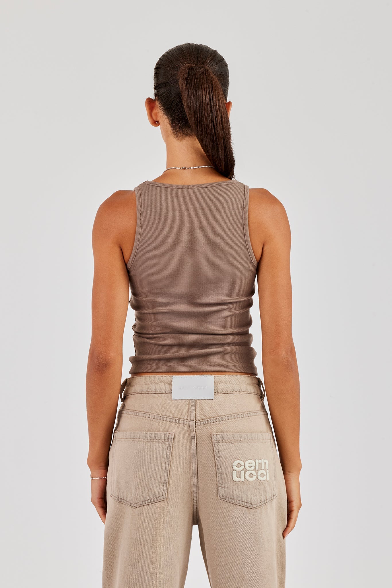 Rib Glitter Applique Vest - Taupe