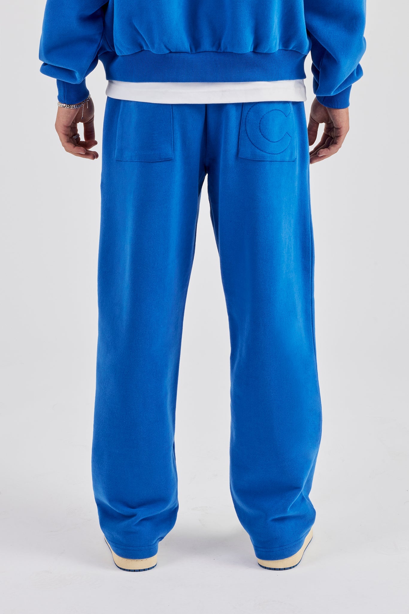 Washed Wide Leg Rhinestone C Jogger - Washed Blue