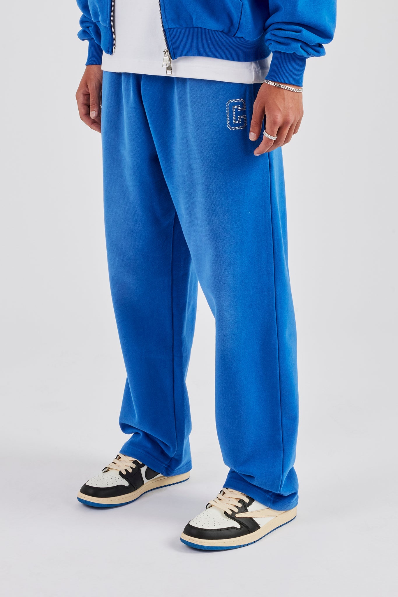 Washed Wide Leg Rhinestone C Jogger - Washed Blue