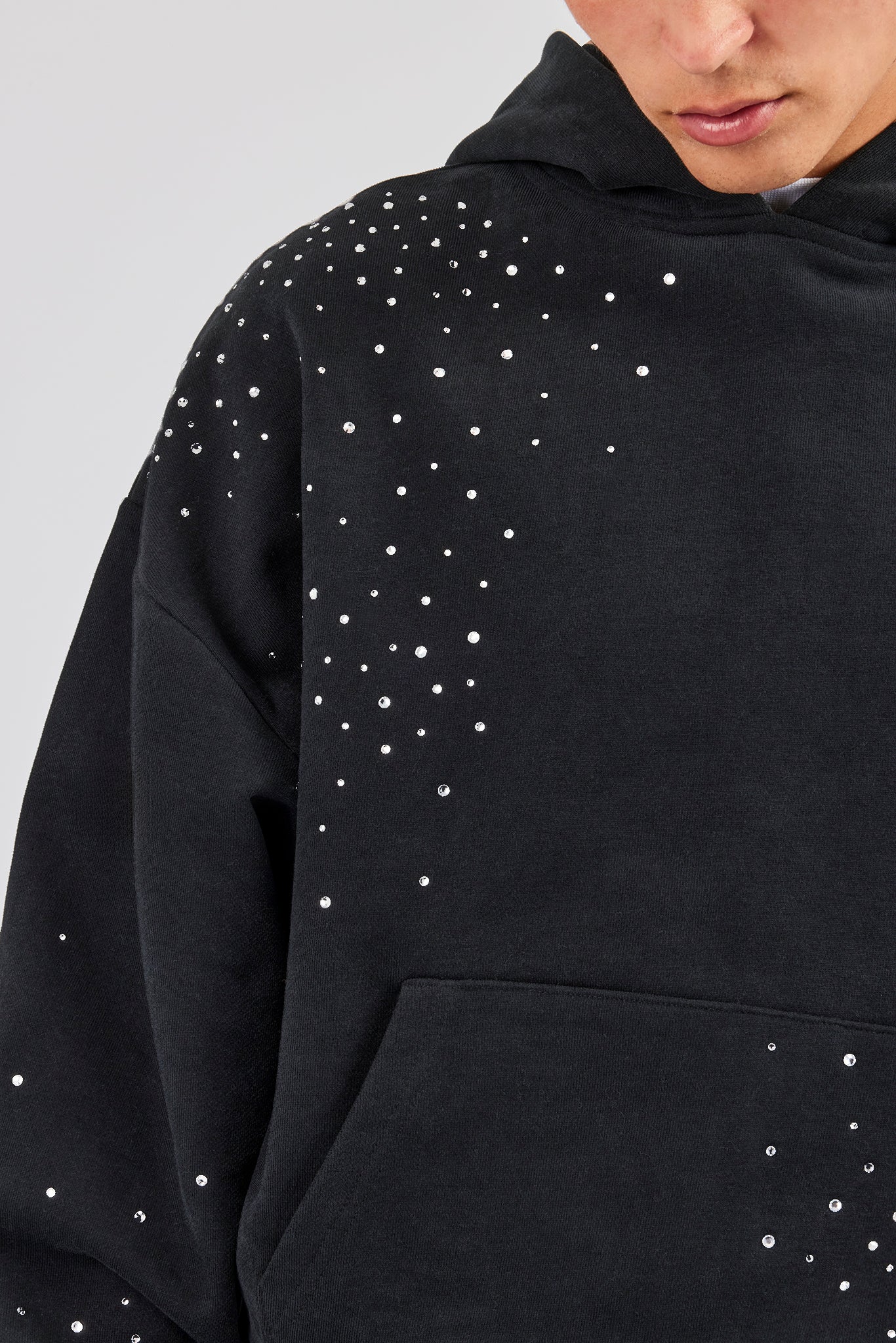 Washed Rhinestone Boxy Hoodie - Washed Black