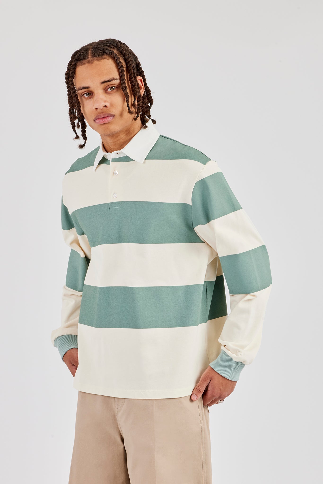 Striped Rugby Polo Top - Green