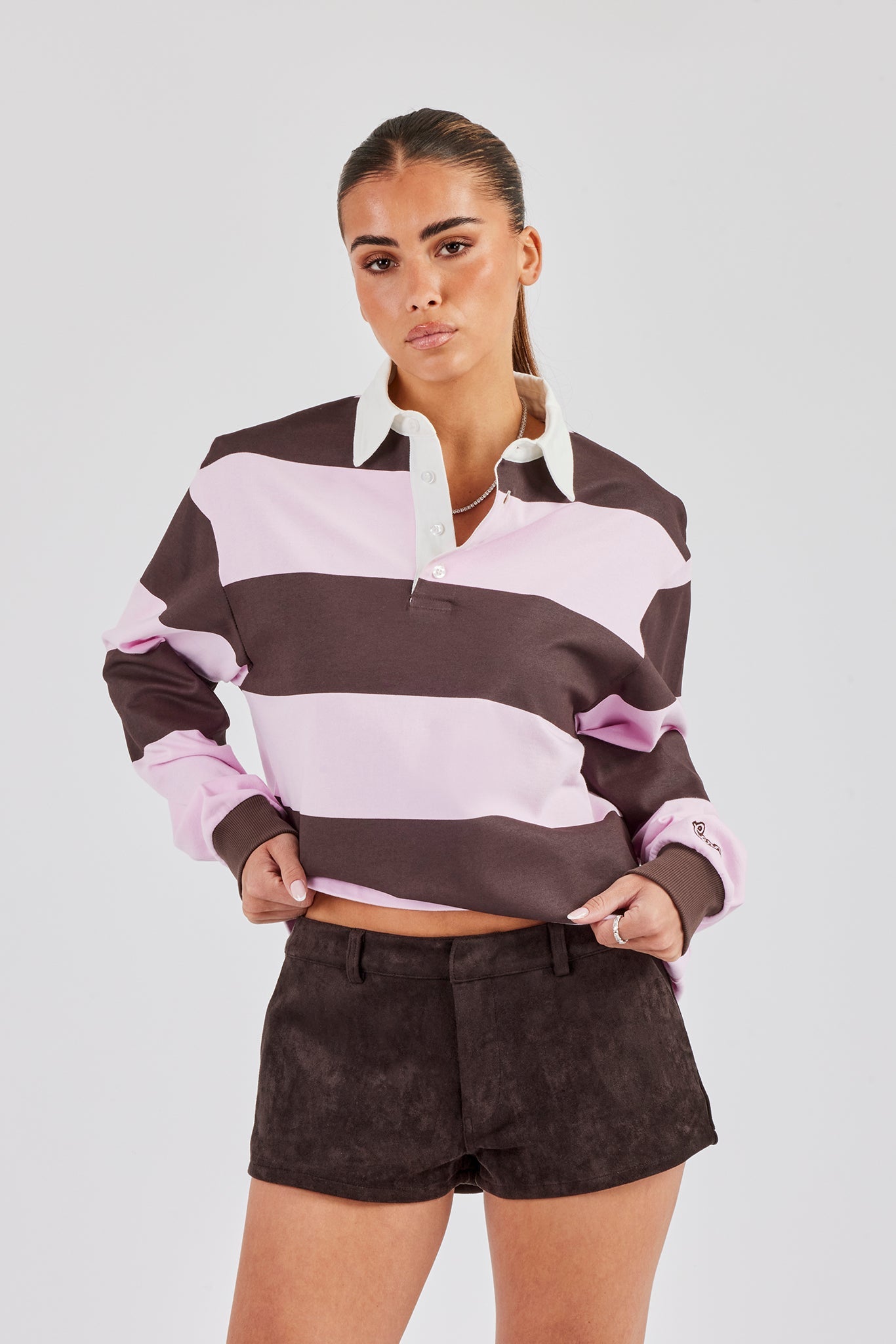 Womens Striped Rugby Polo Top - Pink | Womens Tees & Vests | Shop T ...