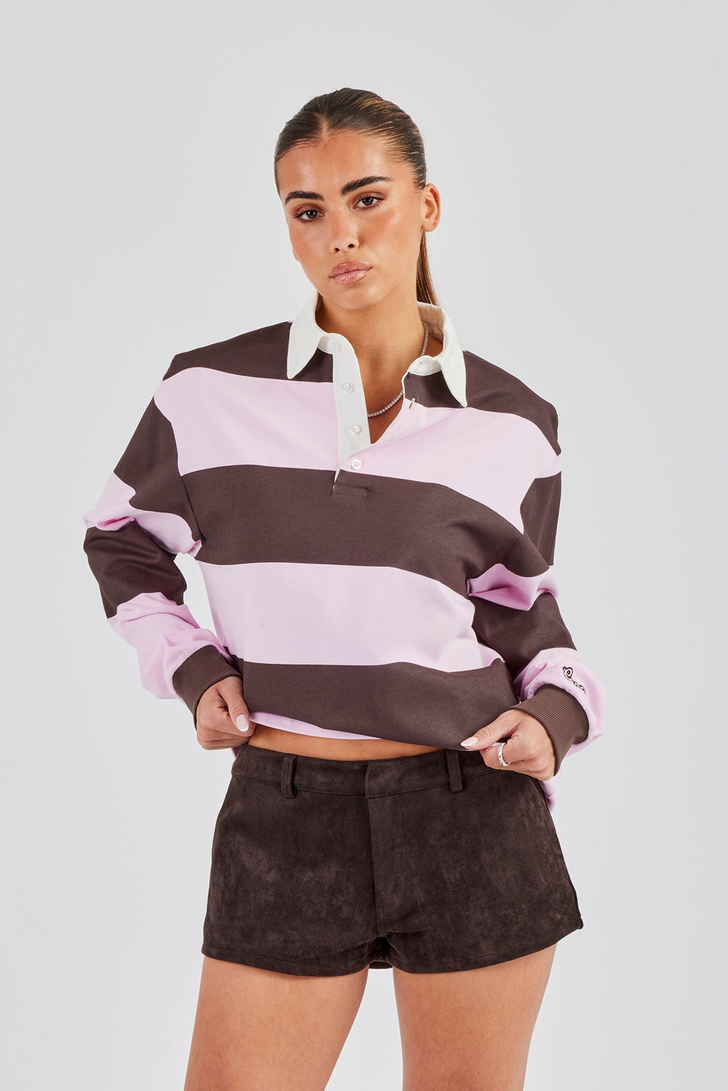 Womens Striped Rugby Polo Top - Pink | Womens Tees & Vests | Shop T ...
