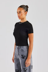 Cernucci Embroidered Rib Baby Tee - Black