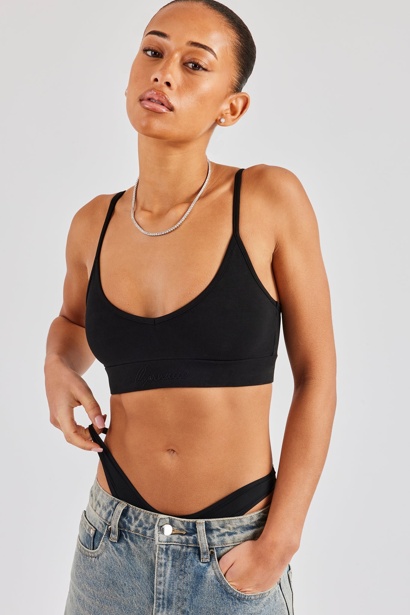 Cernucci Jersey Bralet - Black | Womens Tees & Vests | Shop