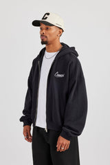 Cernucci Script Boxy Zip Through Hoodie - Black