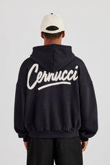 Cernucci Script Boxy Zip Through Hoodie - Black