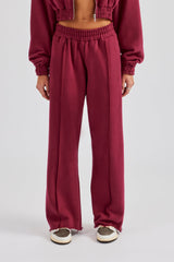 Exposed Seam Wide Leg Jogger - Cherry Red