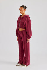 Exposed Seam Wide Leg Jogger - Cherry Red