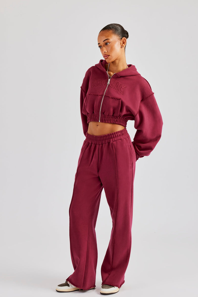 Exposed Seam Wide Leg Jogger - Cherry Red