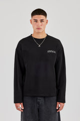 Long Sleeve Back Puff Print T-Shirt - Black