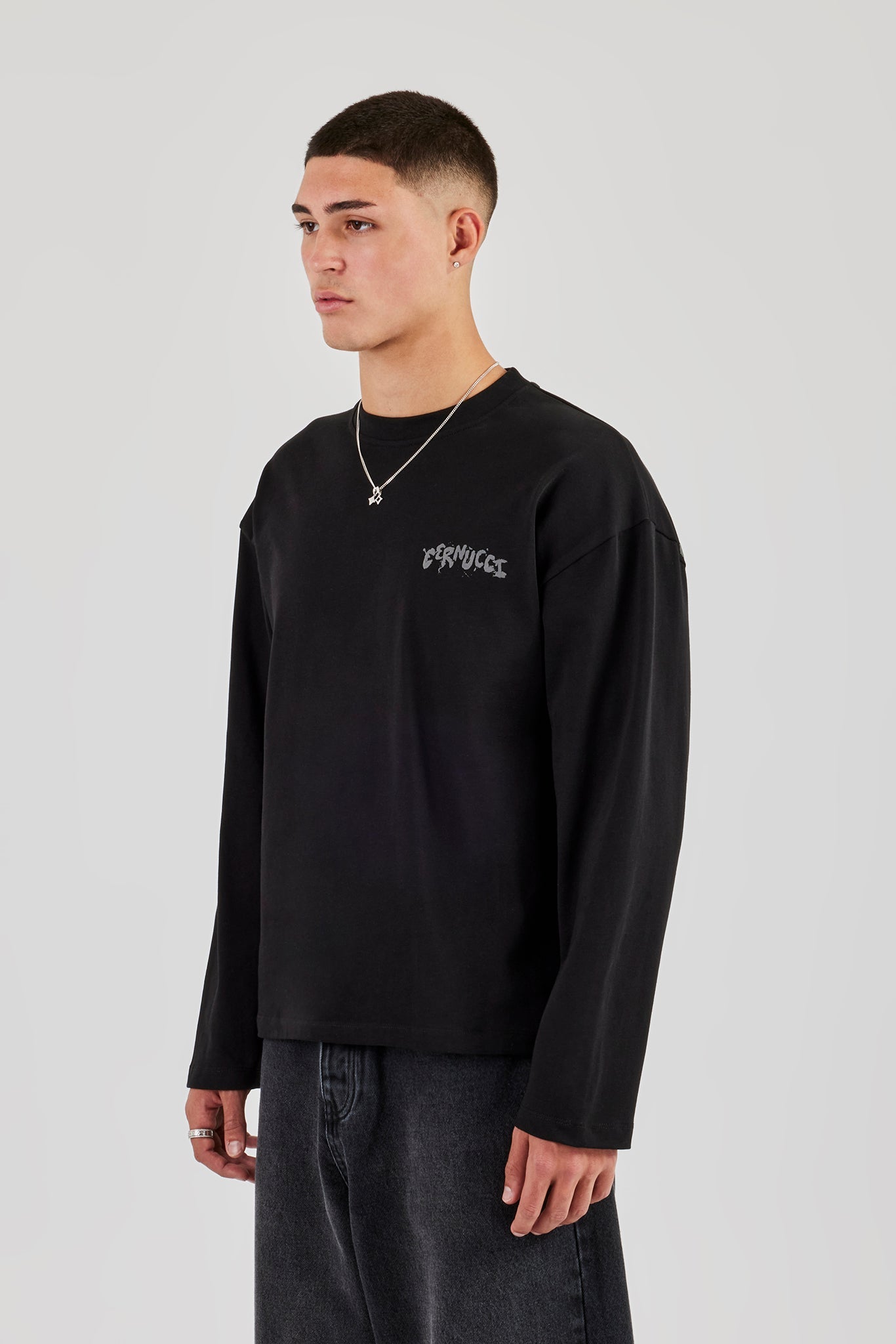 Long Sleeve Back Puff Print T-Shirt - Black | Mens Tees & Vests