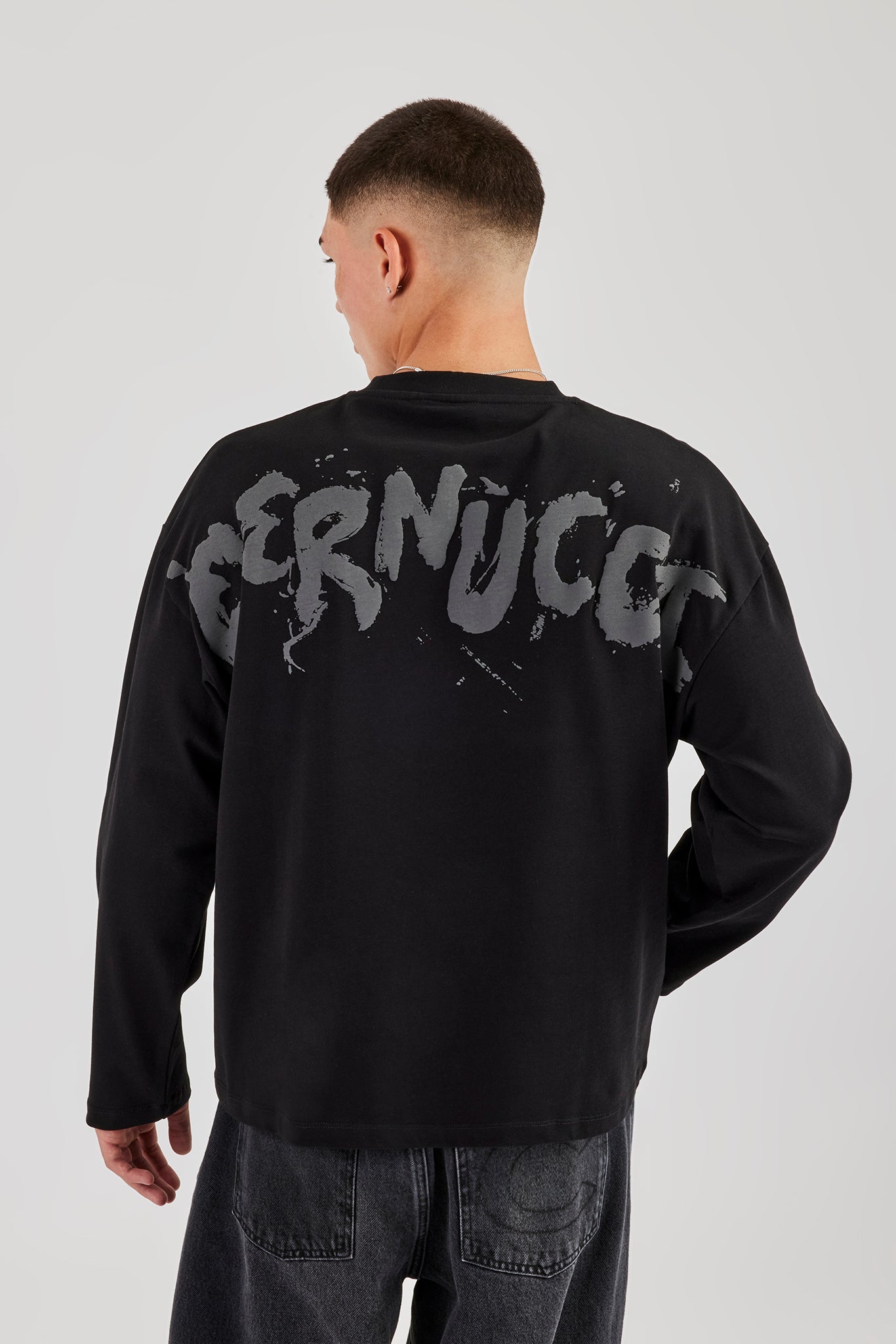 Long Sleeve Back Puff Print T-Shirt - Black | Mens Tees & Vests