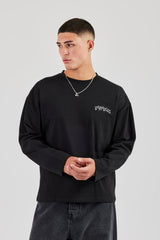 Long Sleeve Back Puff Print T-Shirt - Black