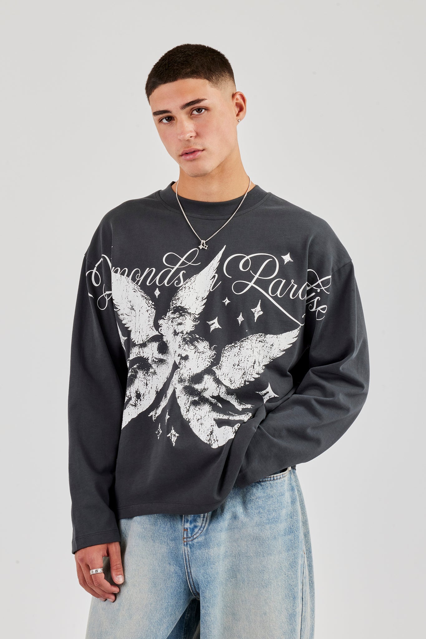 Long Sleeve Diamonds In Paradise T-Shirt - Charcoal