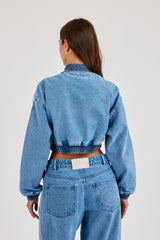 Denim Taping Bomber Jacket - Mid Blue