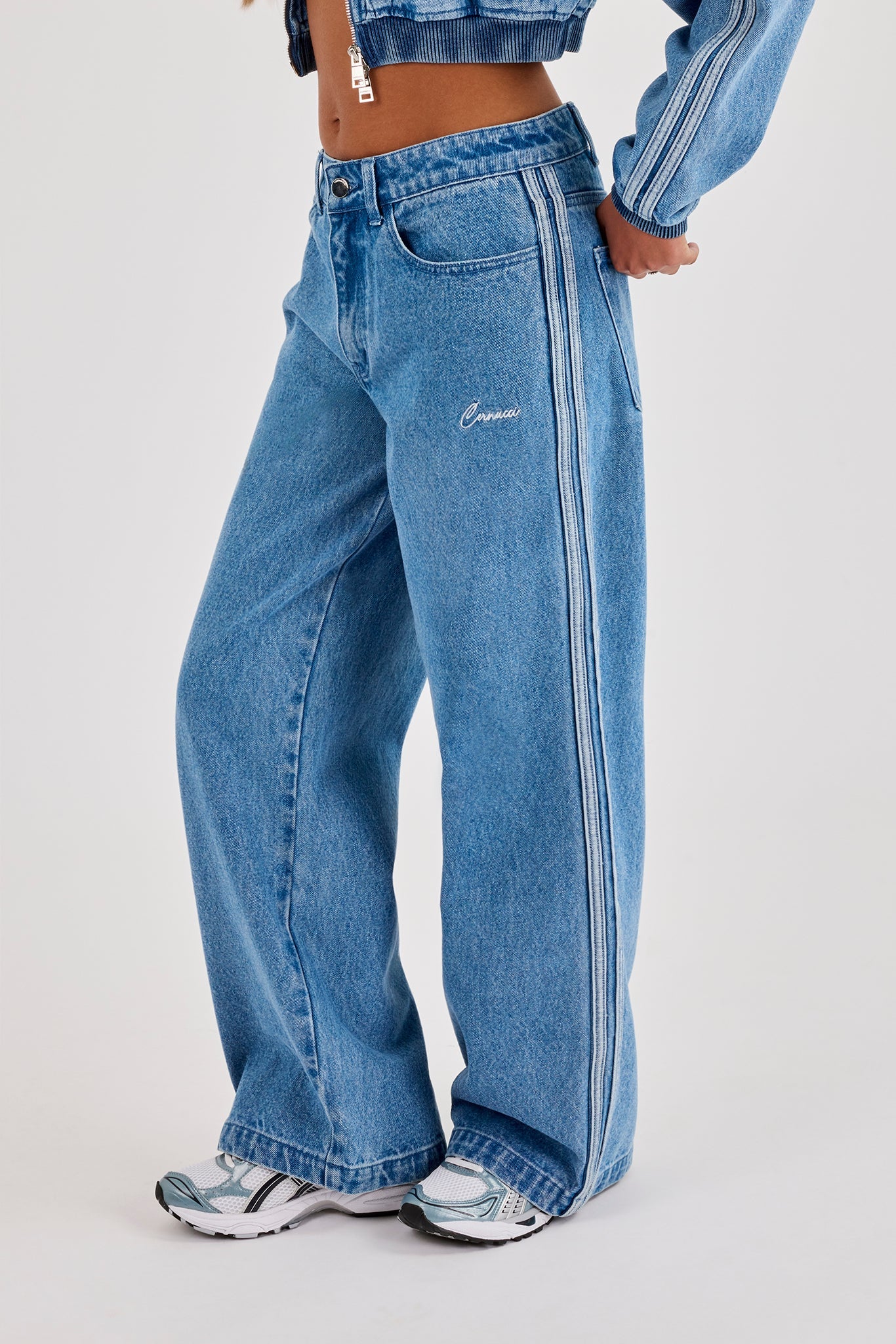 Denim Taping Baggy Jean - Mid Blue