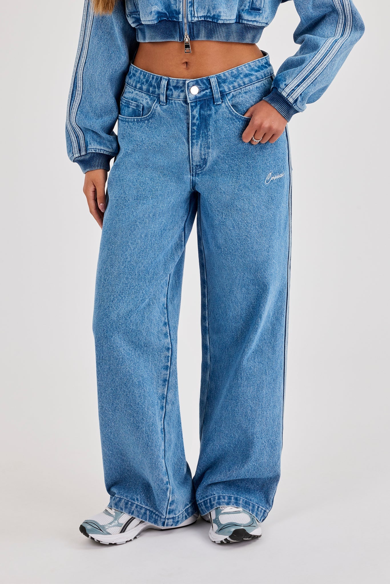 Denim Taping Baggy Jean - Mid Blue
