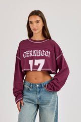 Cropped Long Sleeve Cernucci 17 T-Shirt - Burgundy