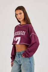 Cropped Long Sleeve Cernucci 17 T-Shirt - Burgundy