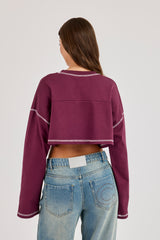 Cropped Long Sleeve Cernucci 17 T-Shirt - Burgundy