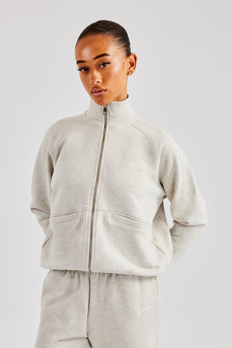 Funnel Neck Zip Through Sweat - Ash Grey