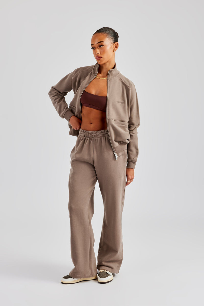 Funnel Neck Zip Through Tracksuit - Taupe