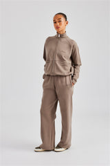 Funnel Neck Zip Through Sweat - Taupe