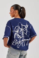 777 Luck Cherub Oversized T-Shirt - Navy Blue
